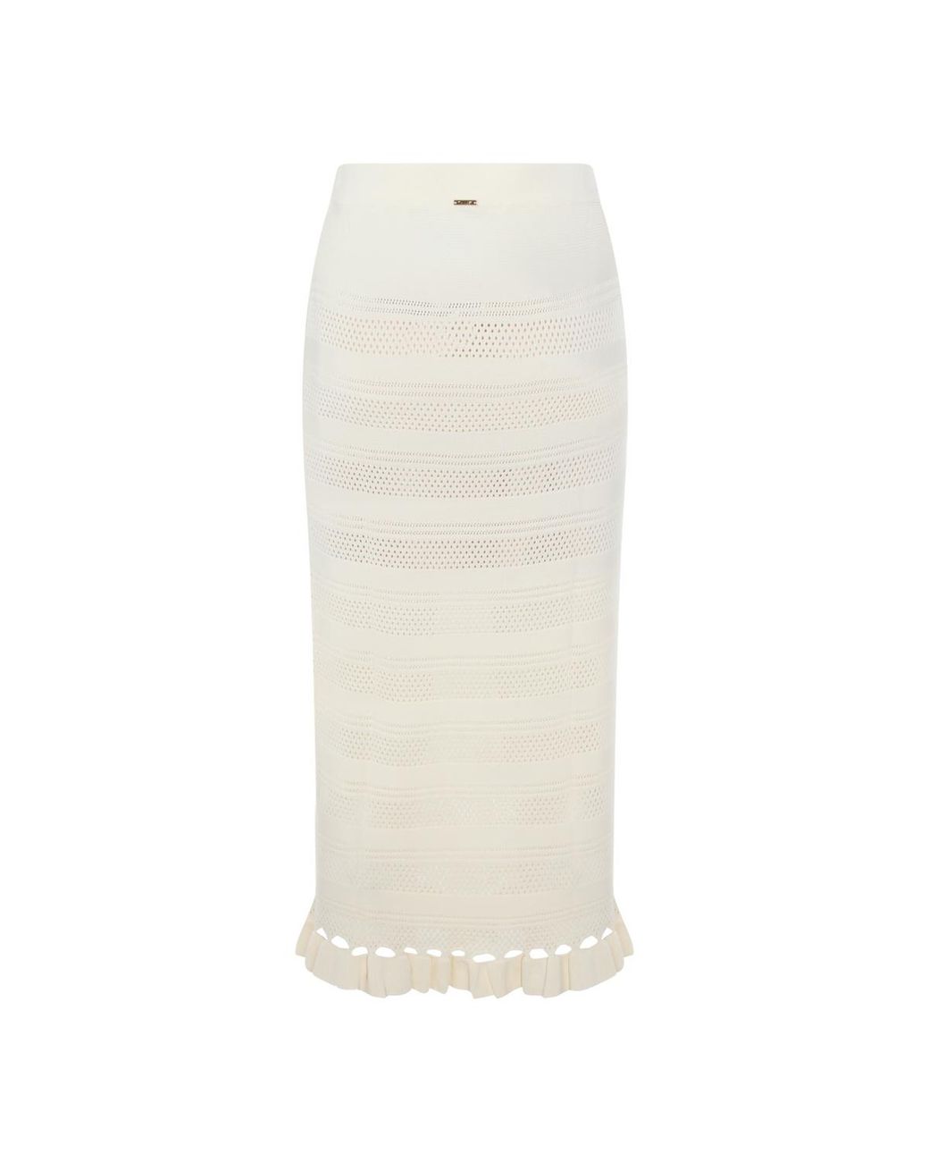Twinset Natural Ruffle Knitted Midi Skirt