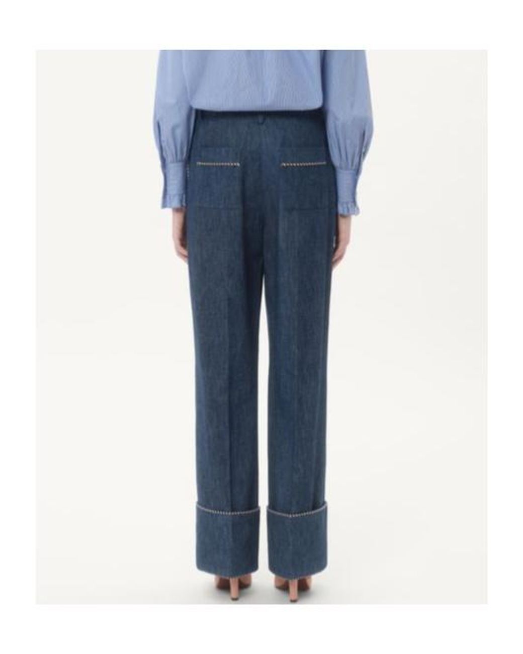 Valentino Blue Turn-Up Hem Wide Leg Jeans