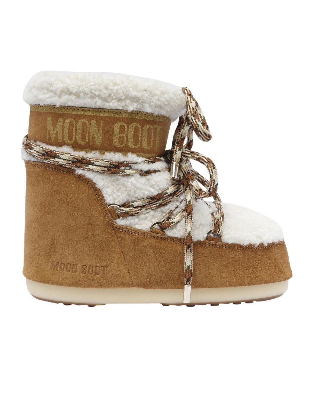 Moon Boot Natural Logo Printed Shearling Lace-Up Boots