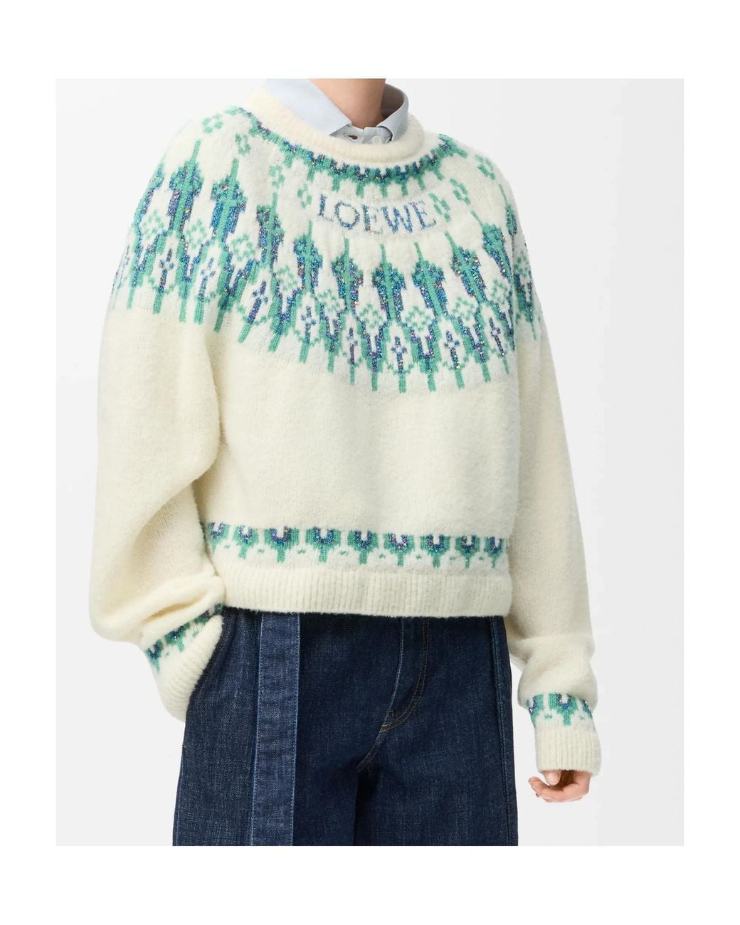 Loewe Blue Fair Isle Pattern Crewneck Jumper