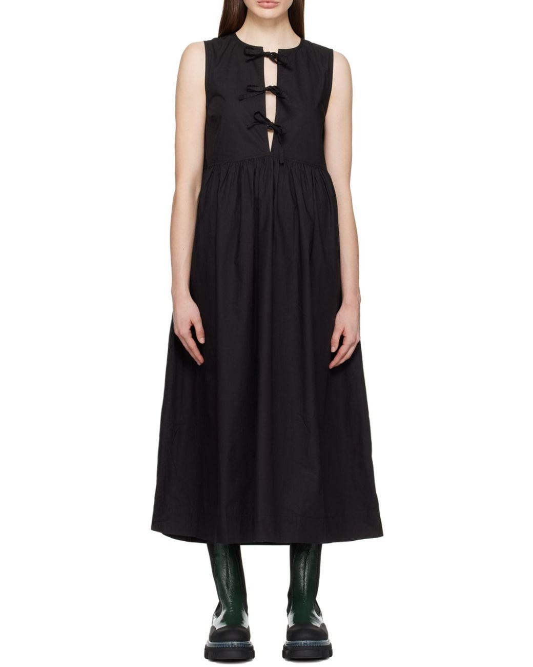 Ganni Black A-Line Poplin Midi Dress
