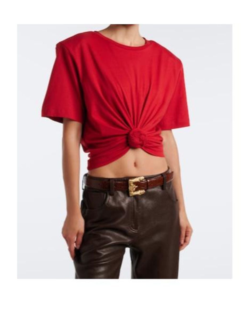 Magda Butrym Red Cropped Cotton-Blend Jersey T-Shirt