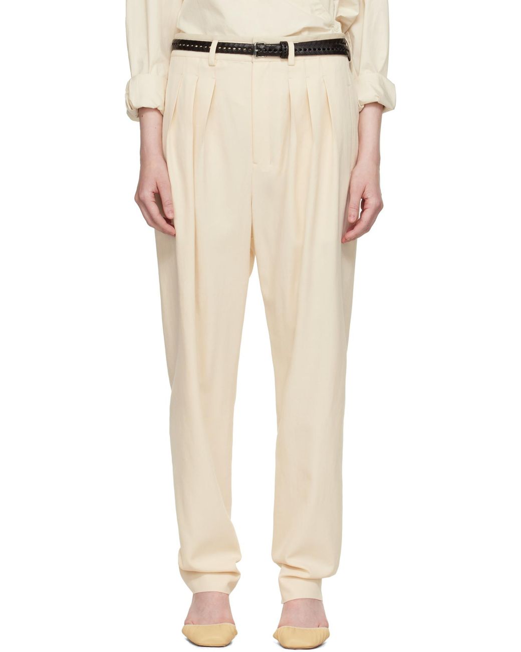 Lemaire White Pleated Wide-Leg Pants