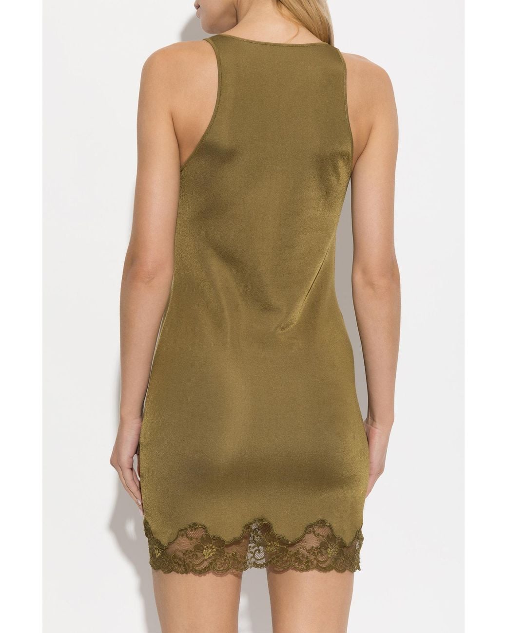 Balmain Green V-Neck Lace Trim Mini Dress