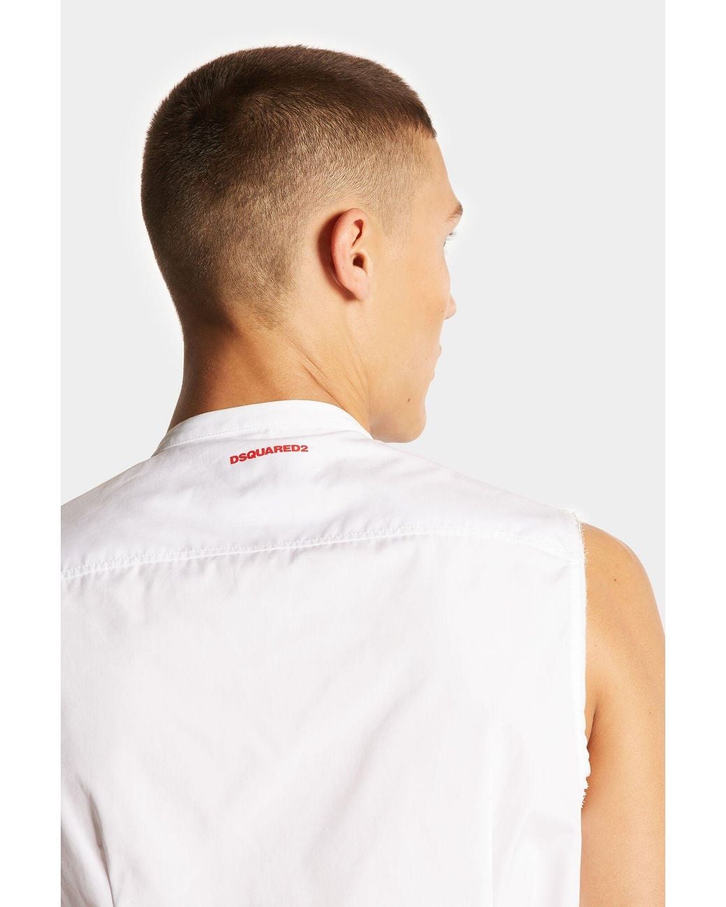 DSquared² White Graphic-Printed Sleeveless Distressed Shirt for men