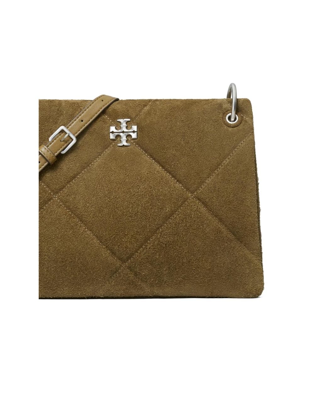 Tory Burch Green Small Kira Quilted Suede Shoulder Bag