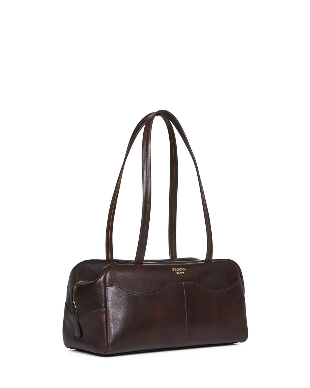 Prada Brown Box Large Antiqued Leather Top-Handle Bag