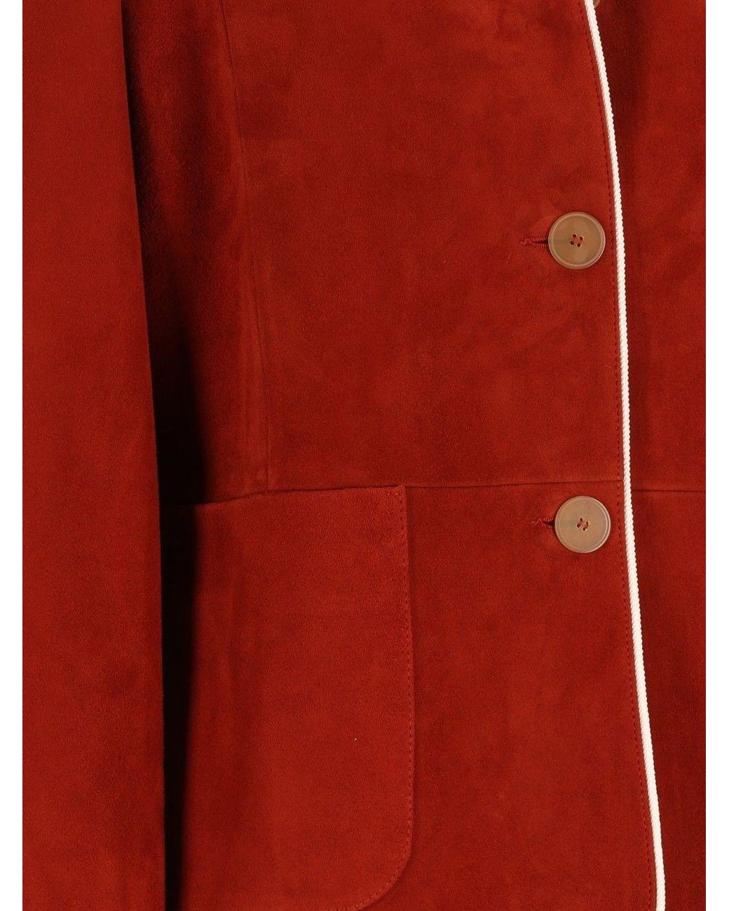 Forte_forte Red Contrast Piped Band Collar Jacket