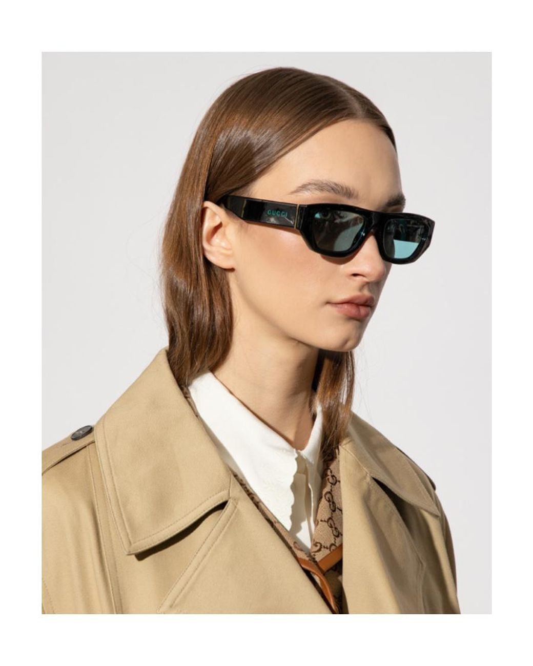 Gucci White Logo-Print Rectangle-Frame Sunglasses