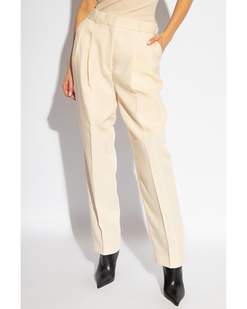 Totême White Totême Pleated Straight-Leg Pants