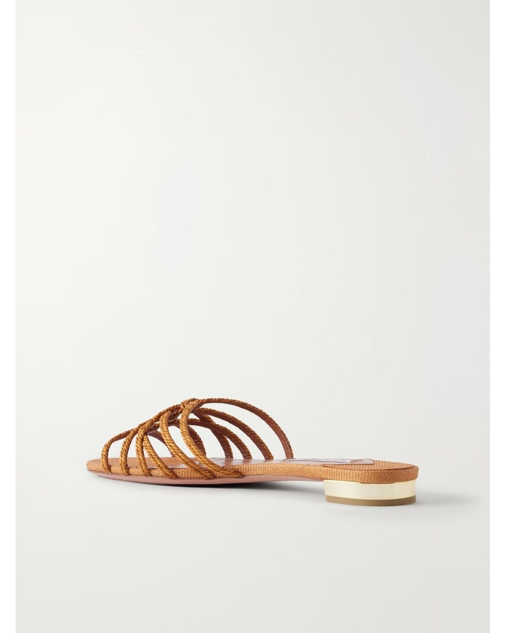 Aquazzura Brown Luna Raffia-Trimmed Cord Slides