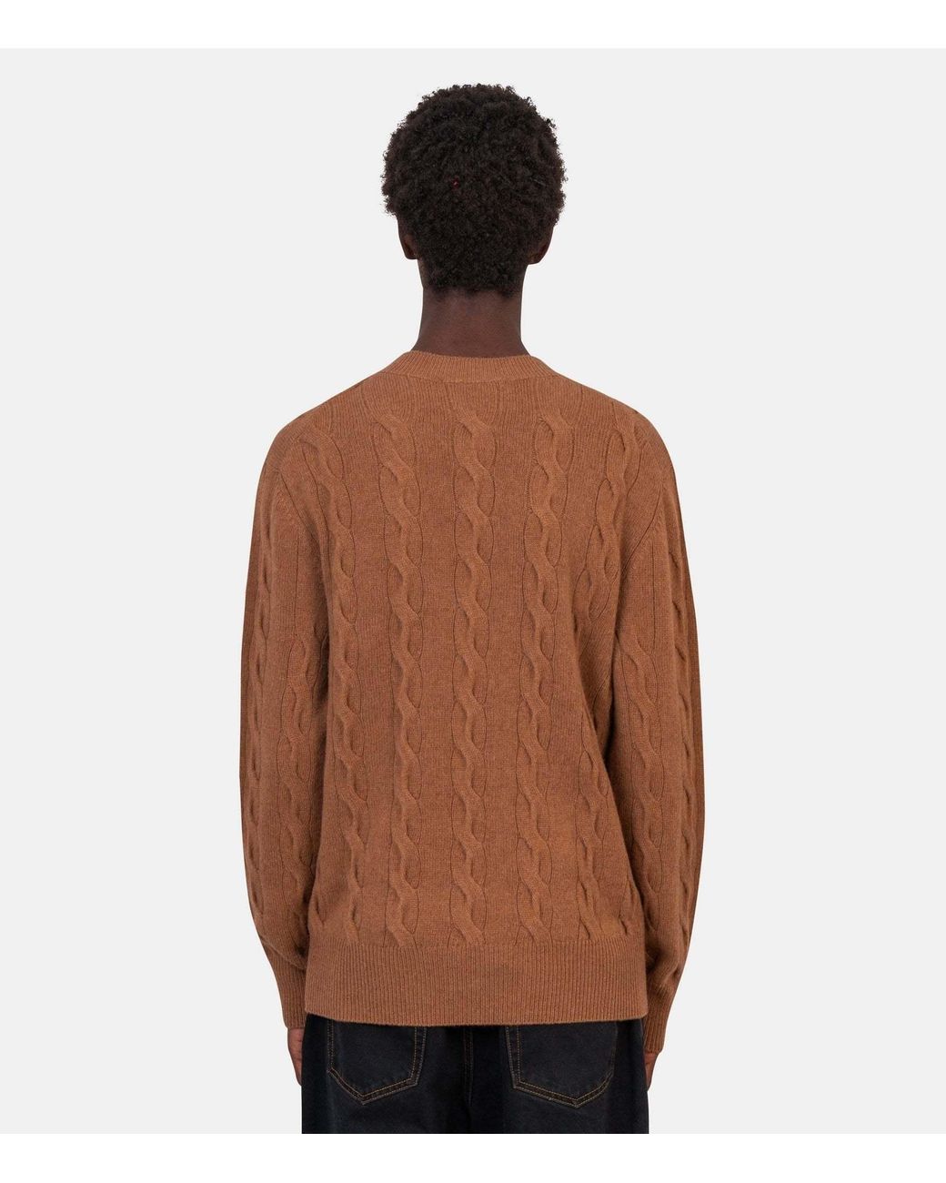 AMI Brown Ami Cable Knit Crew Neck Knitted Sweater for men
