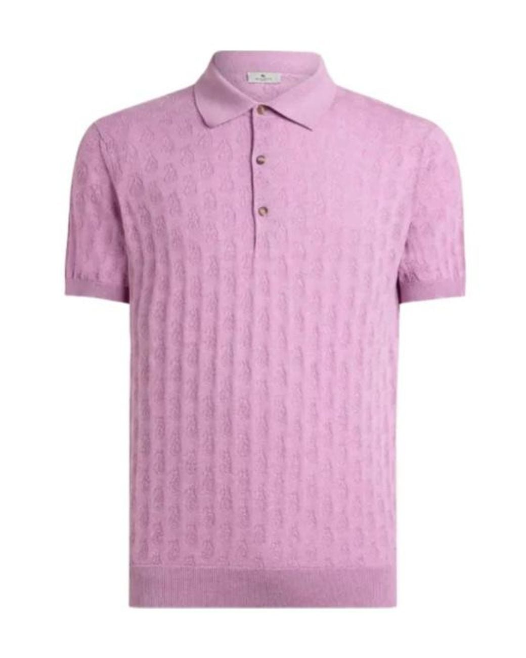 Etro Pink Knit Cotton Polo Shirt With Micro Paisley Motif for men