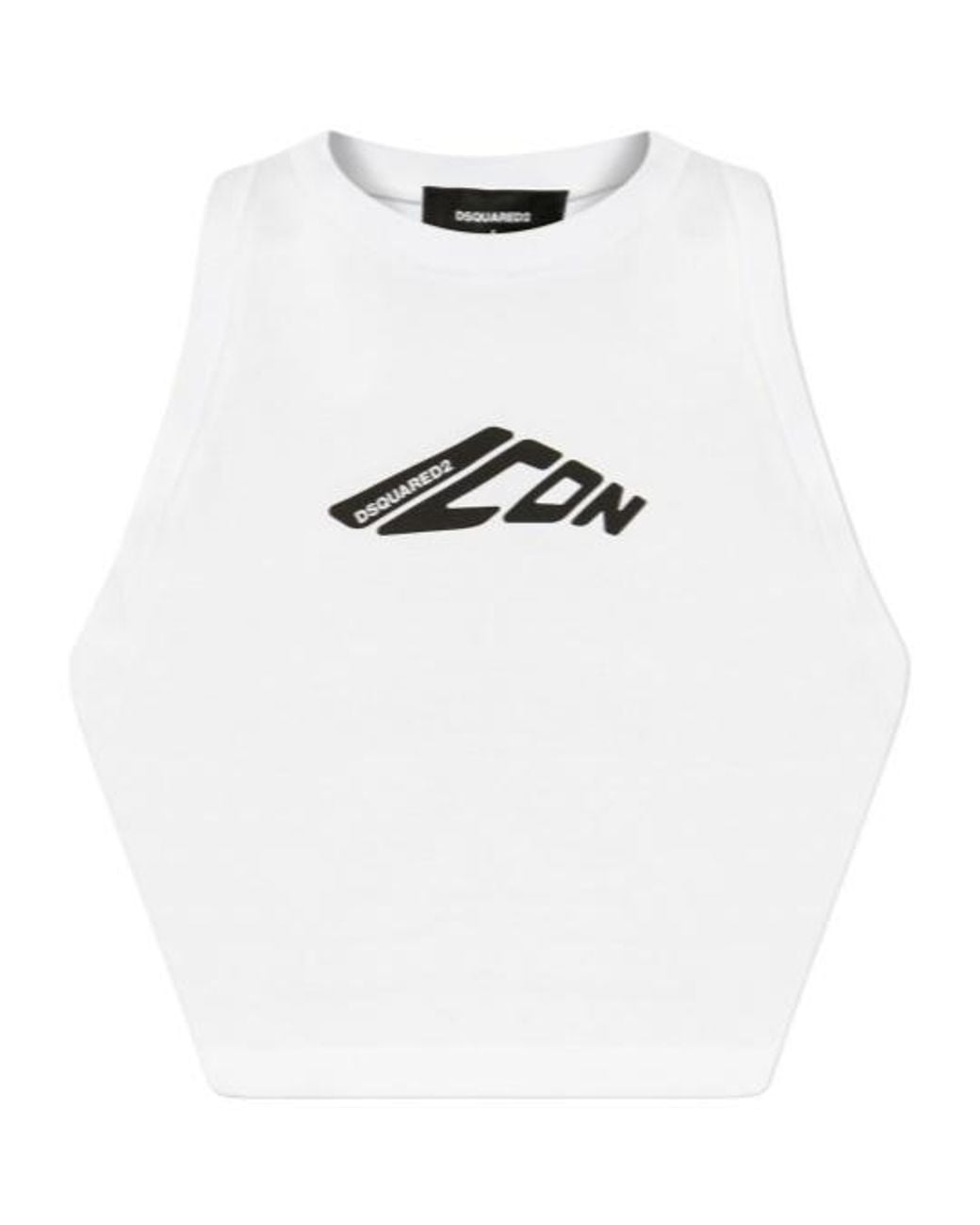 DSquared² White Icon Printed Cropped Tank Top