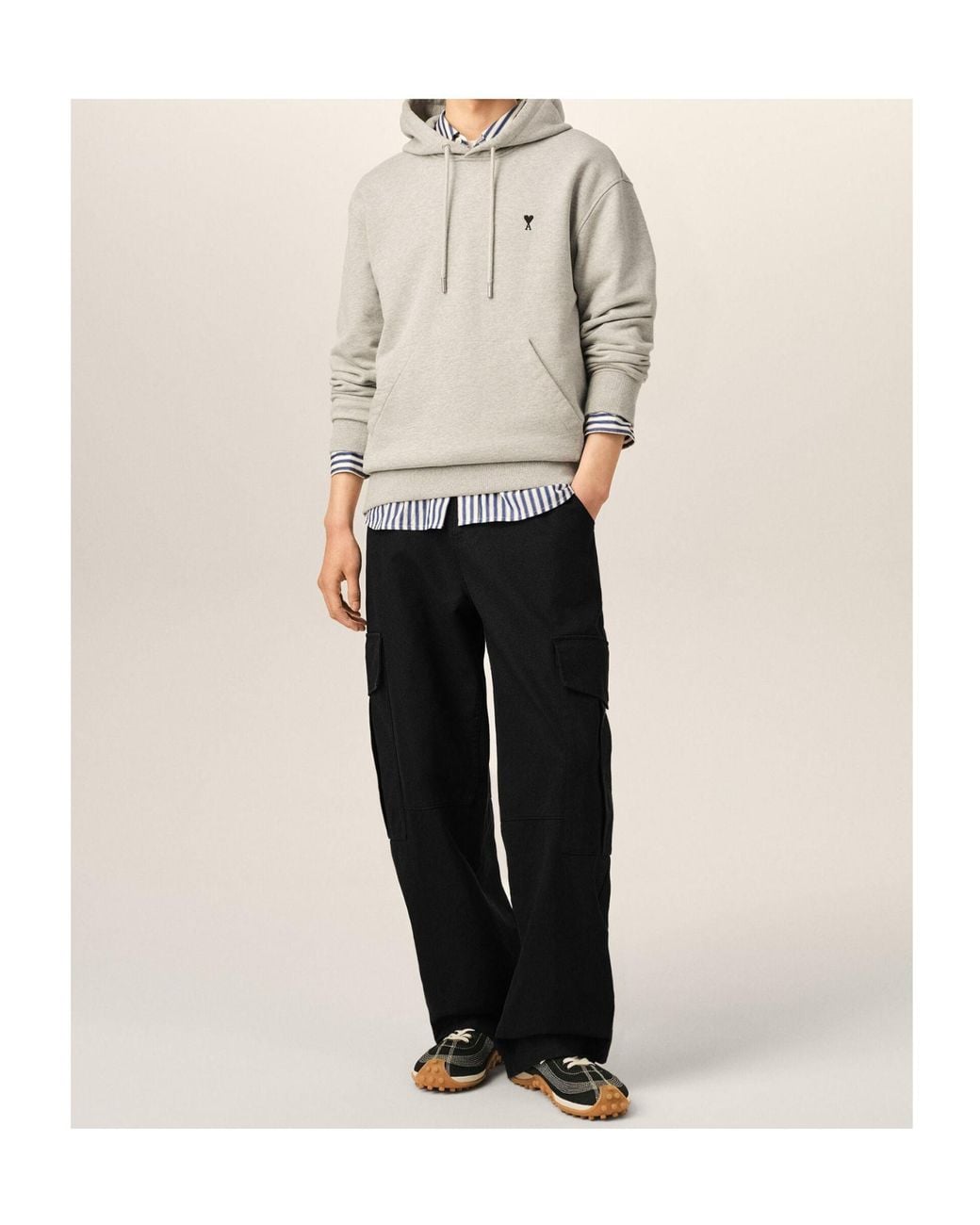 AMI Black Belt-Loop Cargo Trousers for men