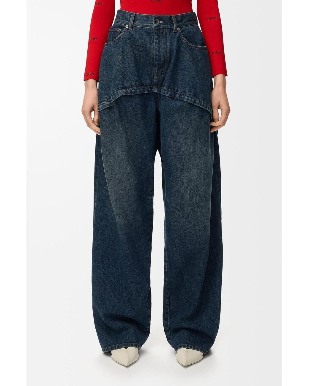 Loewe Blue Layered-Detail Wide-Leg Jeans