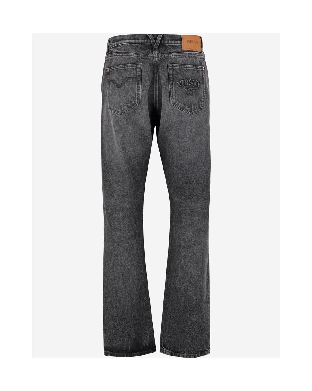 Versace Gray Logo-Patch Straight-Leg Jeans for men