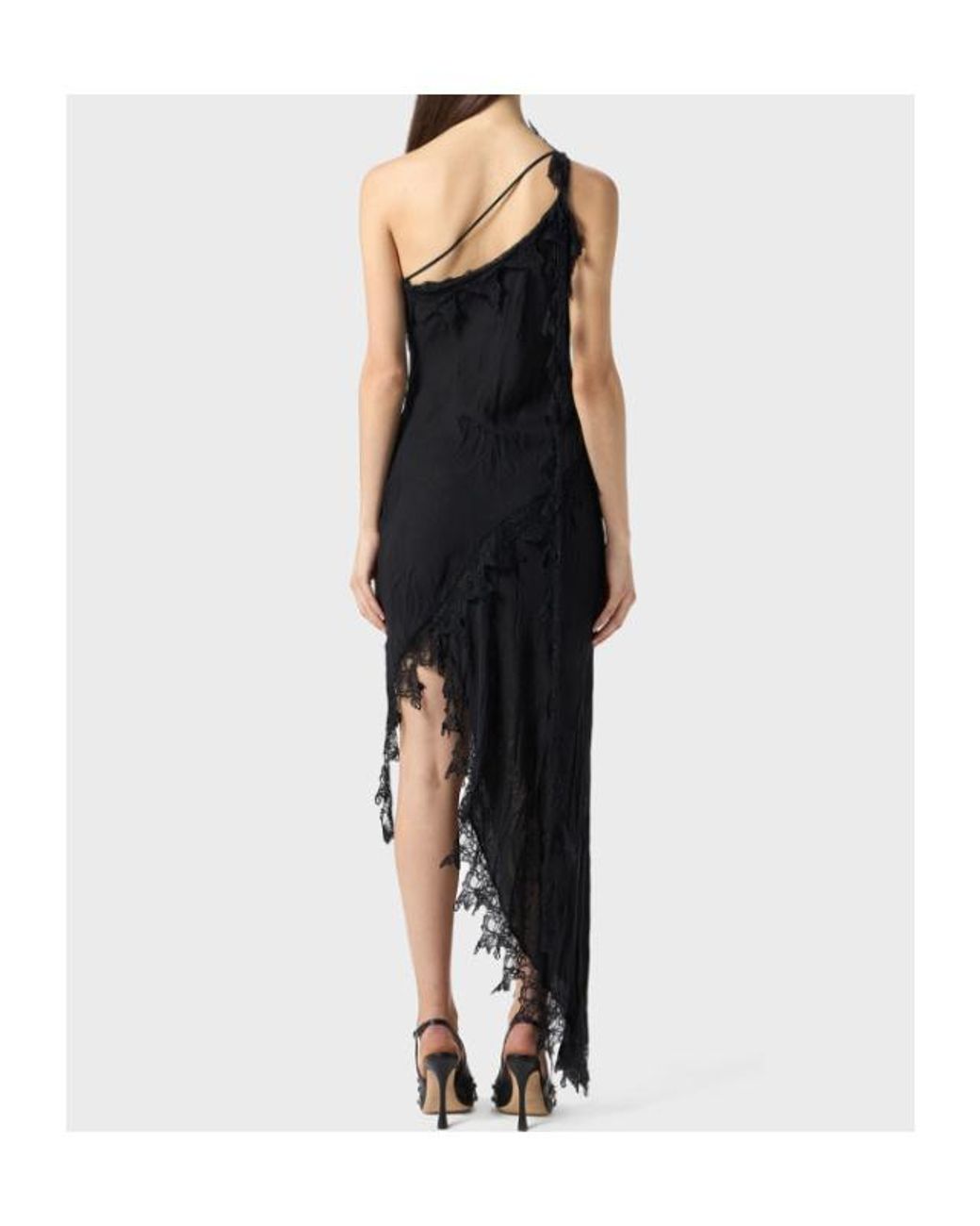 Blumarine Black Asymmetrical Lace-Embellished Draped Dress
