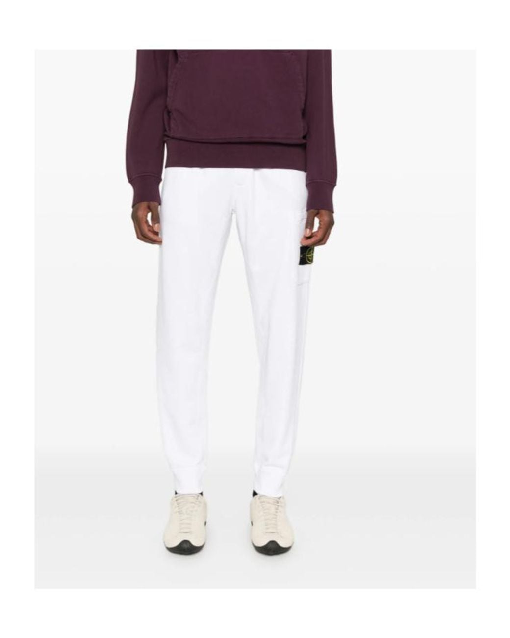 Stone Island White Drawstring-Waist Trousers for men