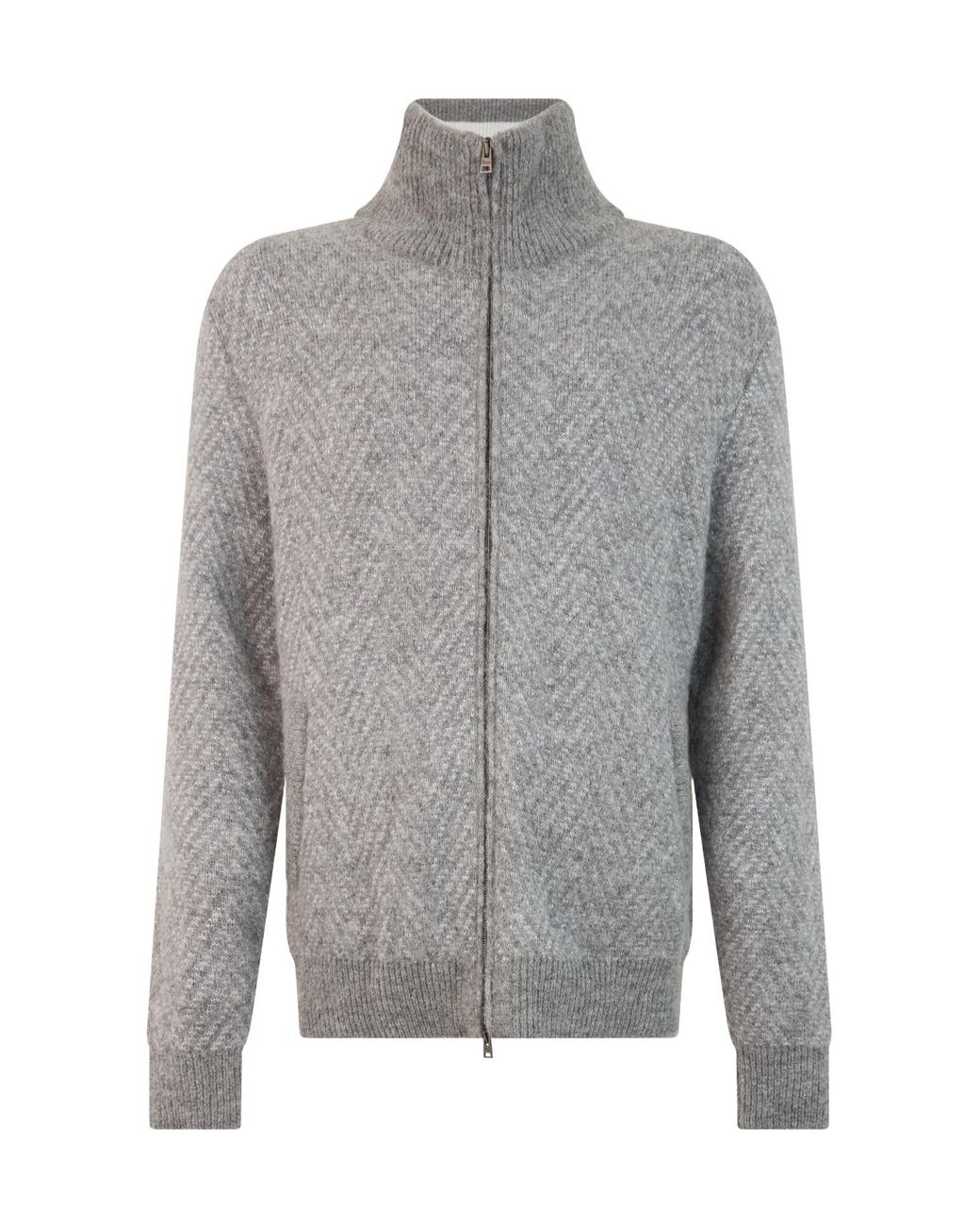 Herno Gray Chevron Zip-Up High-Neck Cardigan for men