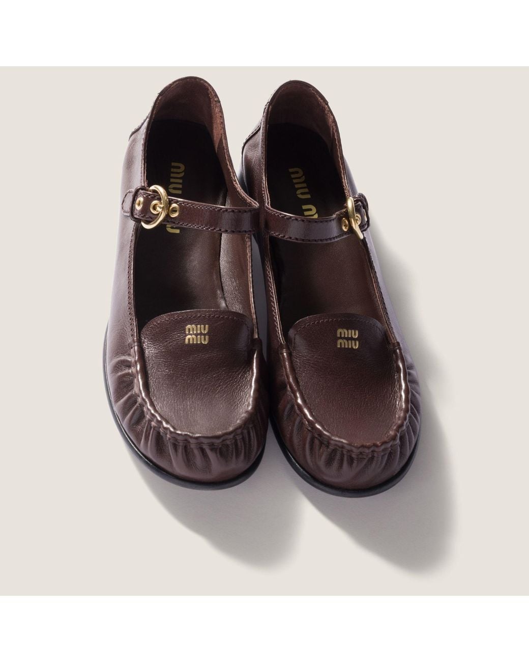 Miu Miu Brown Leather Loafers With Strap