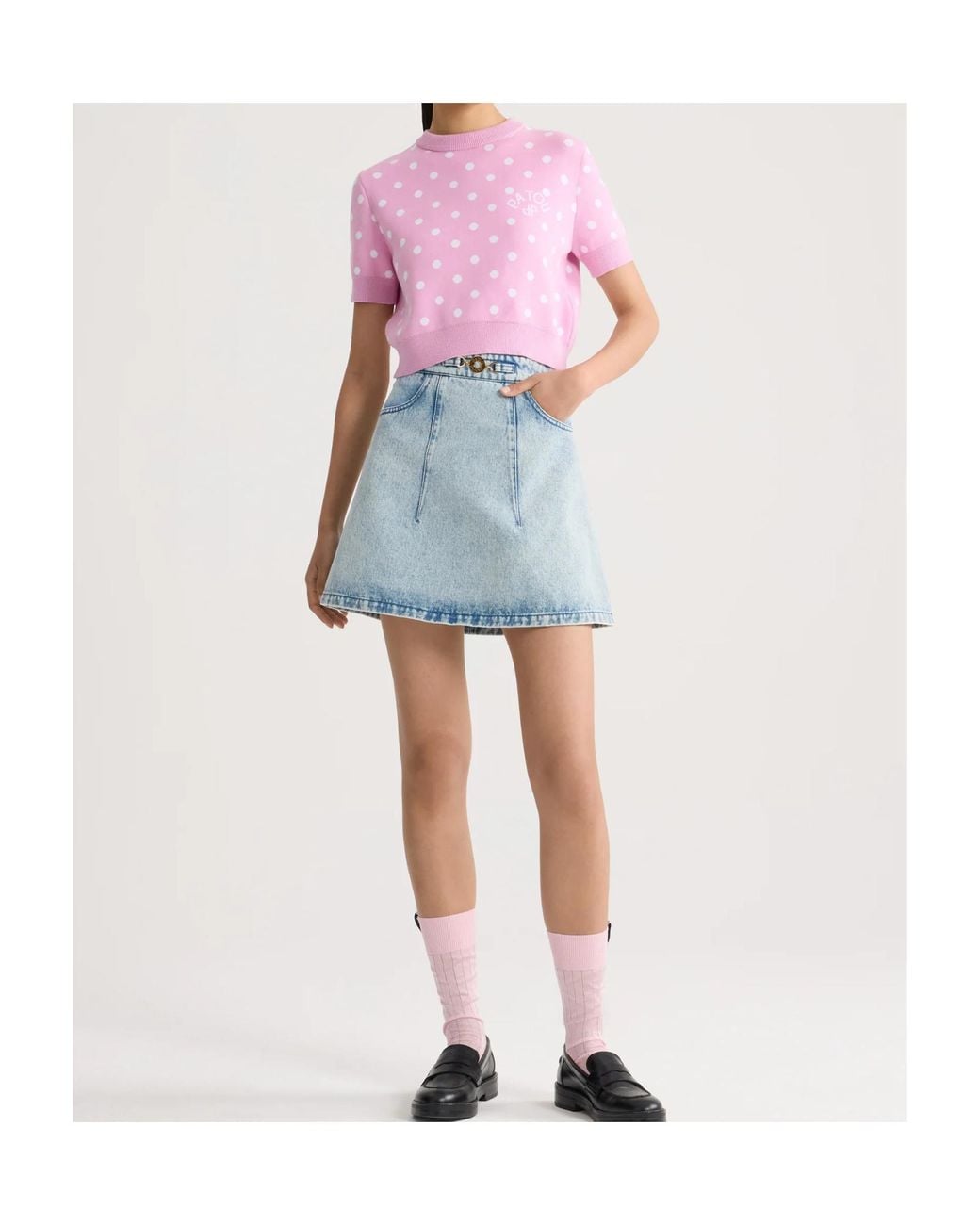 Patou Blue High-Waist A-Line Denim Mini Skirt