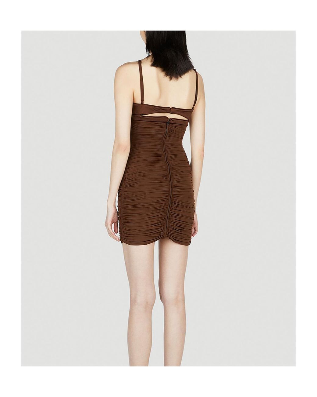 Mugler Brown ミュグレー カットアウト シャーリング パーティー ミニドレス