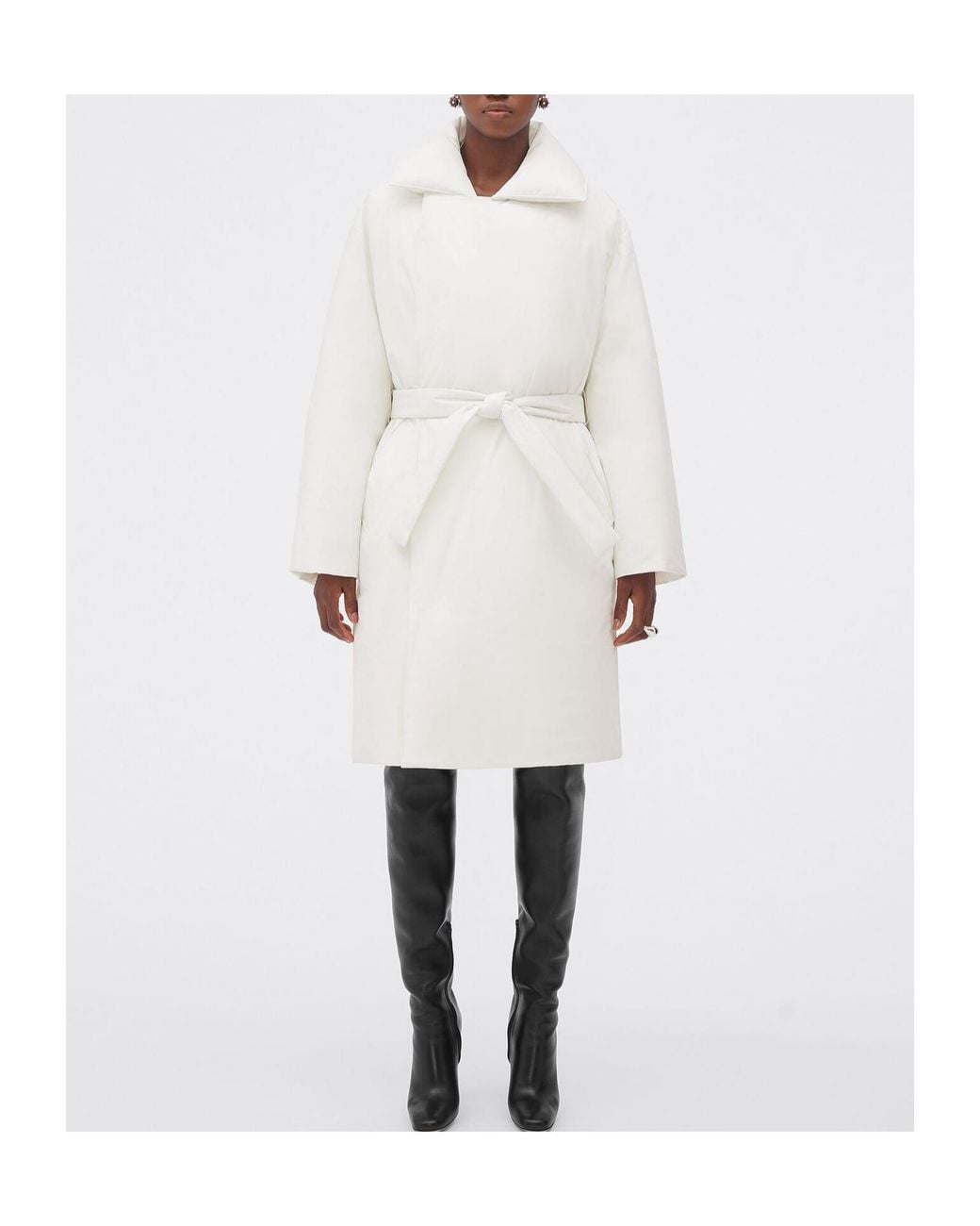 Bottega Veneta White Long Down Jacket With Belt