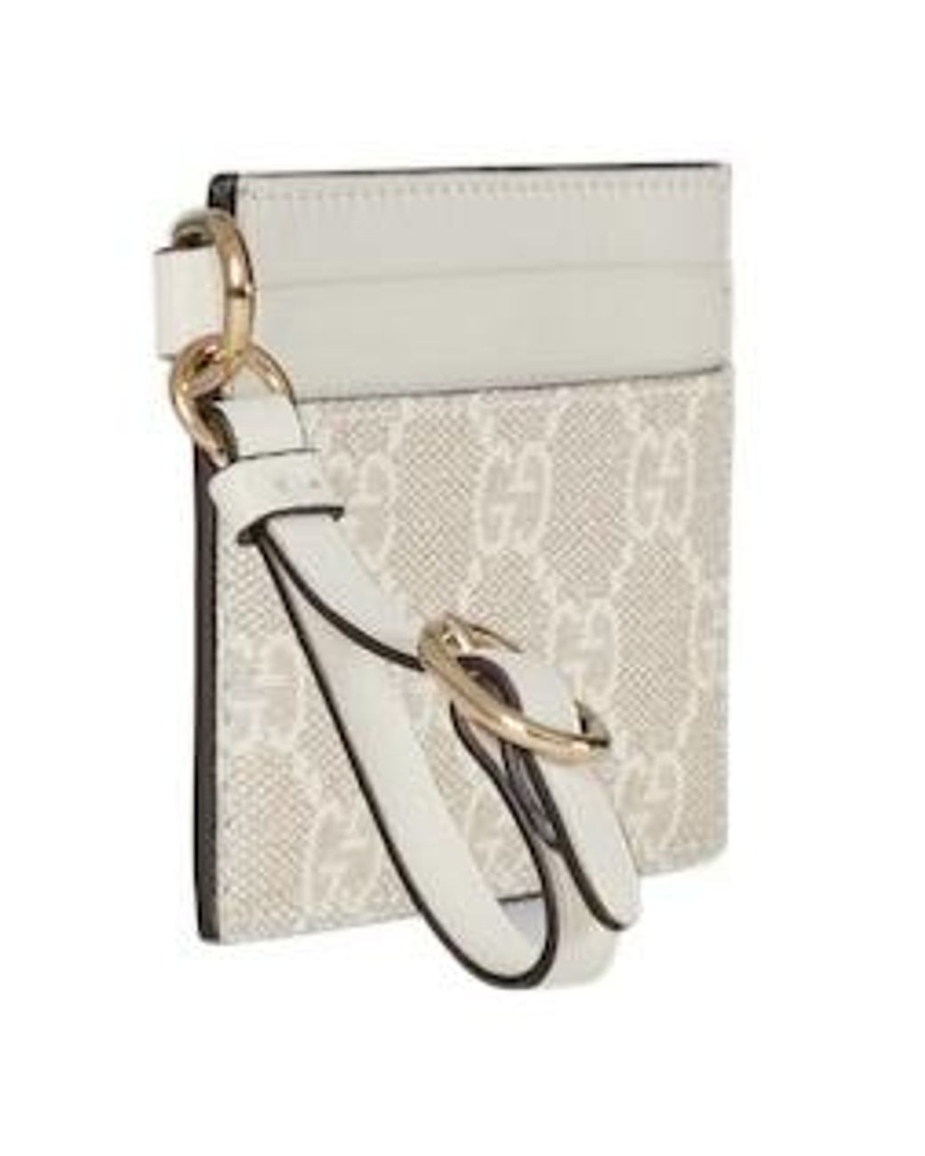 Gucci White Gg Emblem Card Case With Strap