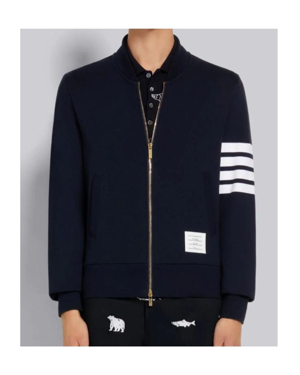 Thom Browne Blue High-Neck Zipped Sweatshirt for men