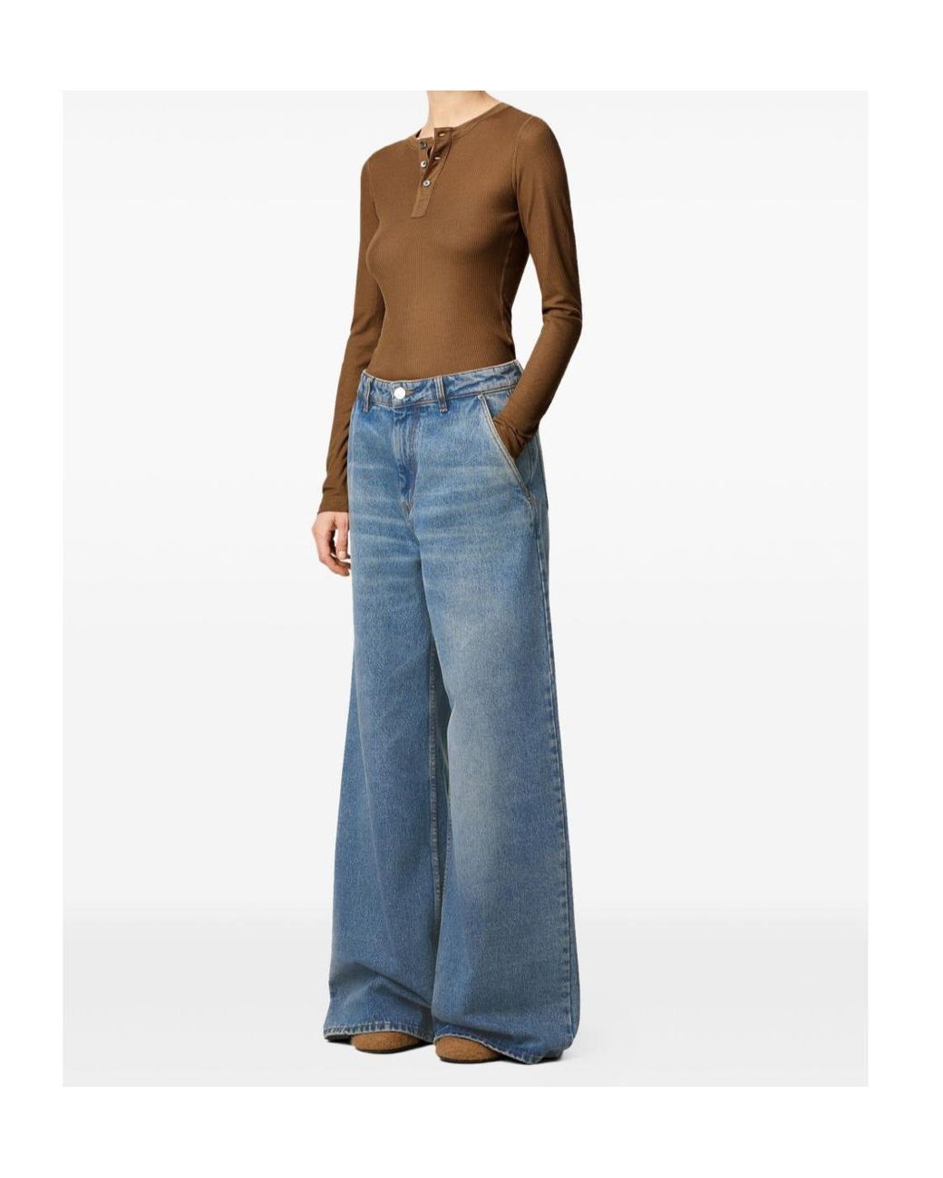 AMI Blue Cotton Super Wide-Leg Jeans