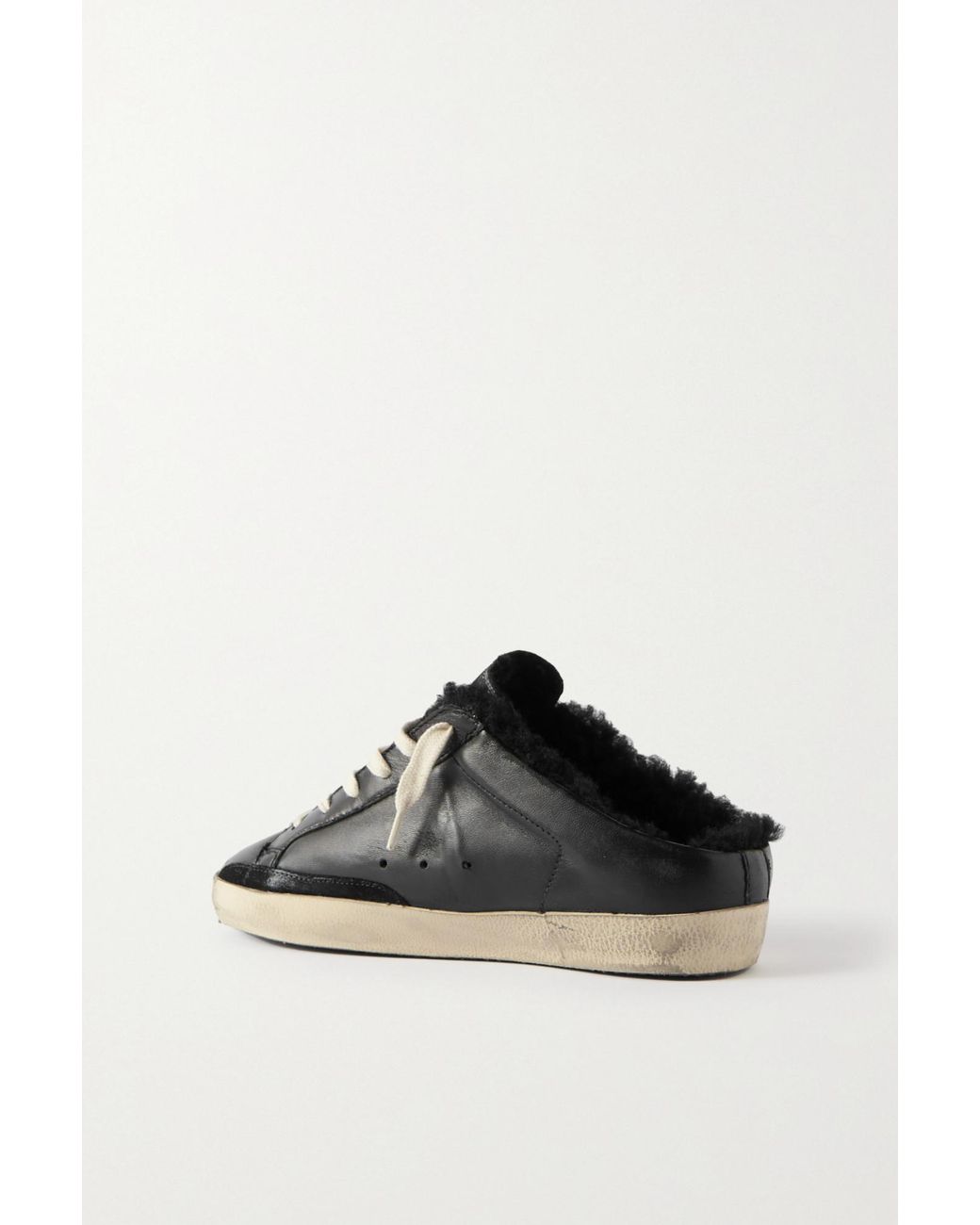 Golden Goose Deluxe Brand Black Super-Star Sabot Distressed Shearling-Lined Leather Slip-On Sneakers