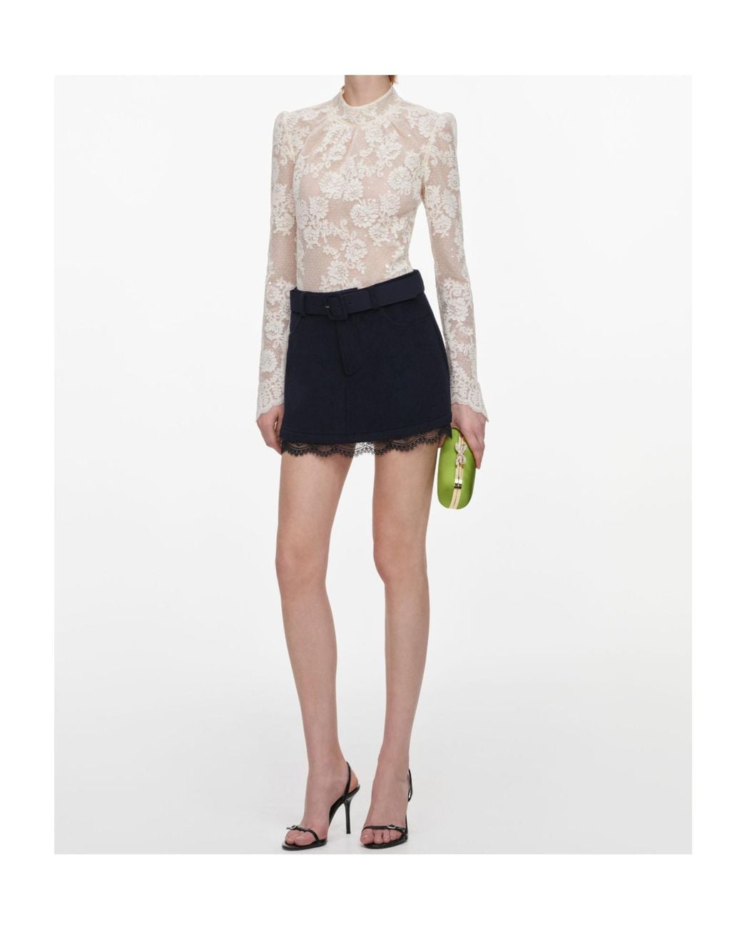 Self-Portrait White Sequinned Lace Top