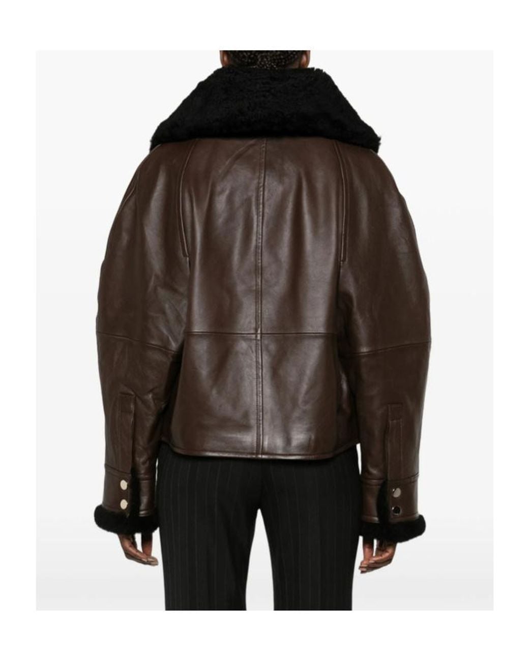 Sportmax Brown Long-Sleeved Leather Jacket