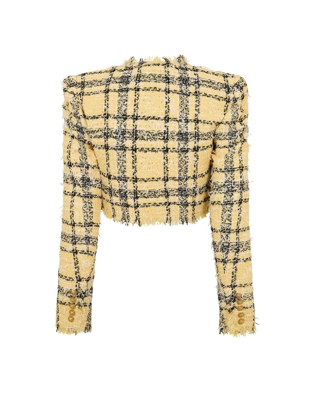 Balmain Metallic Check Tweed Cropped Jacket