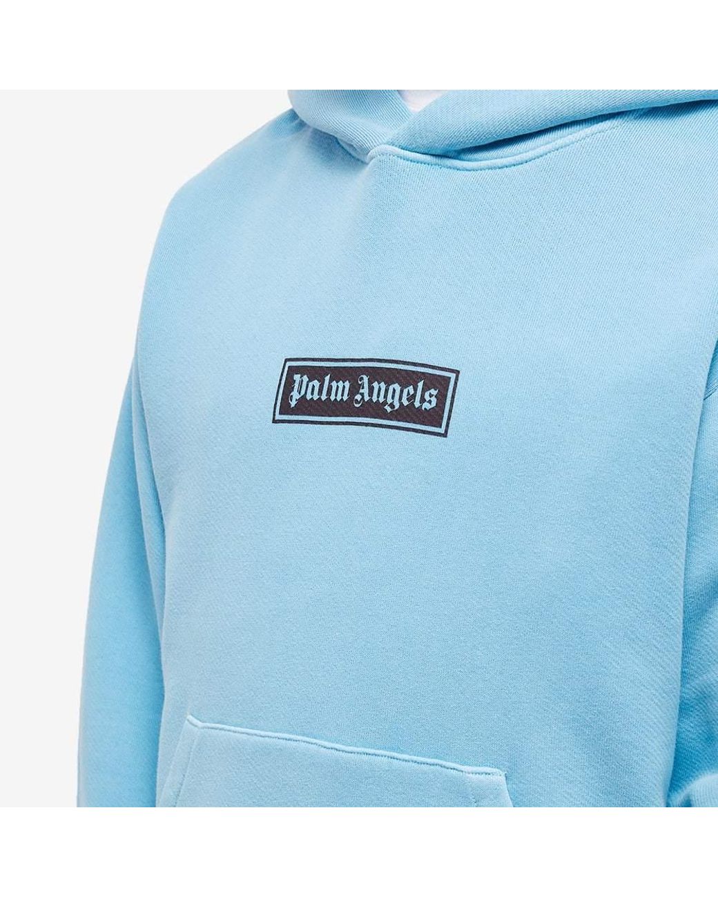Palm Angels Blue Logo-Print Cotton Hoodie for men