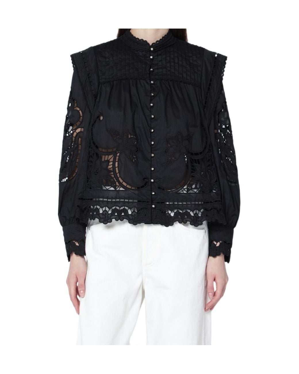Farm Rio Black Broderie Anglaise Button Top