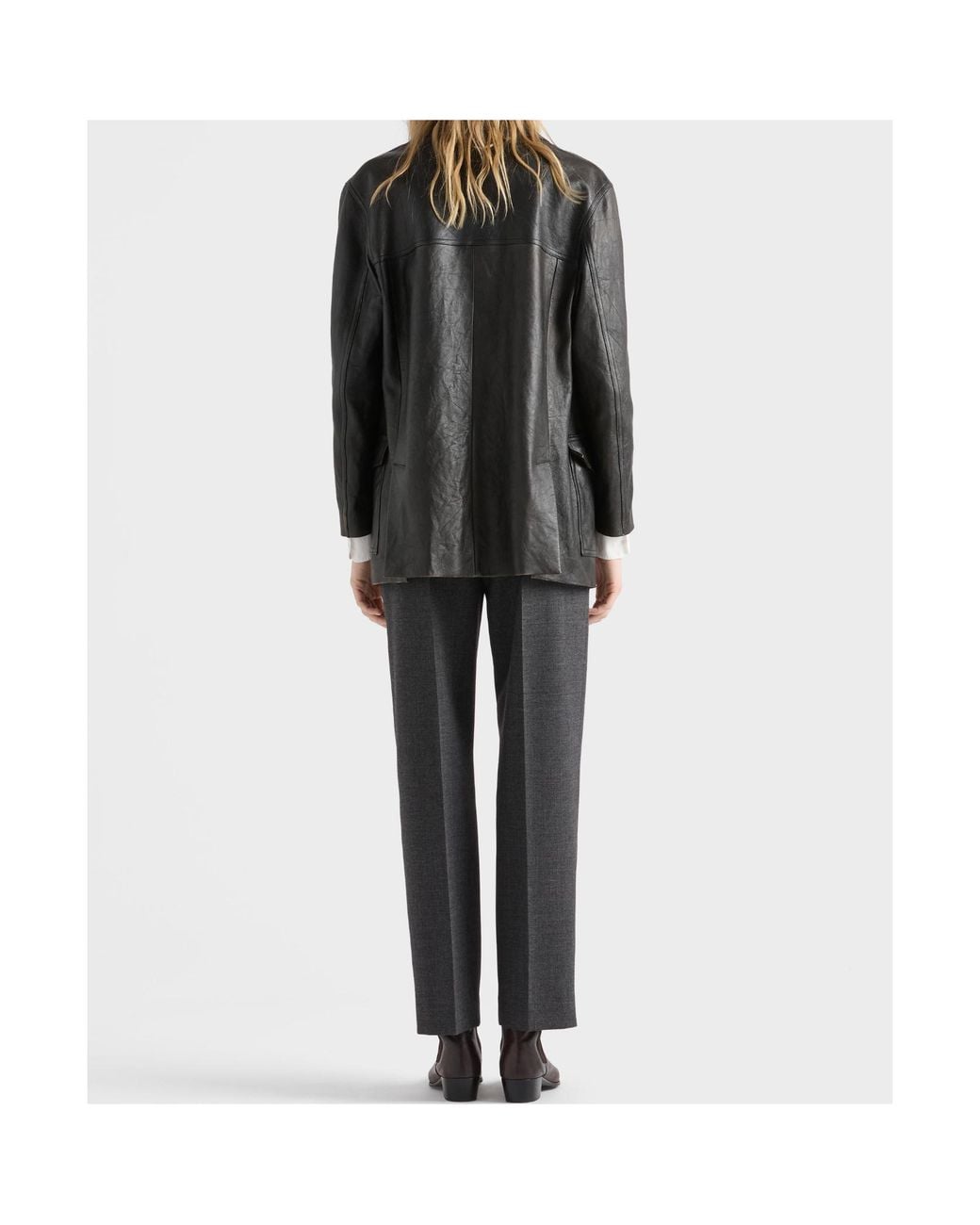 Prada Black Double-Breasted Nappa Leather Caban Jacket