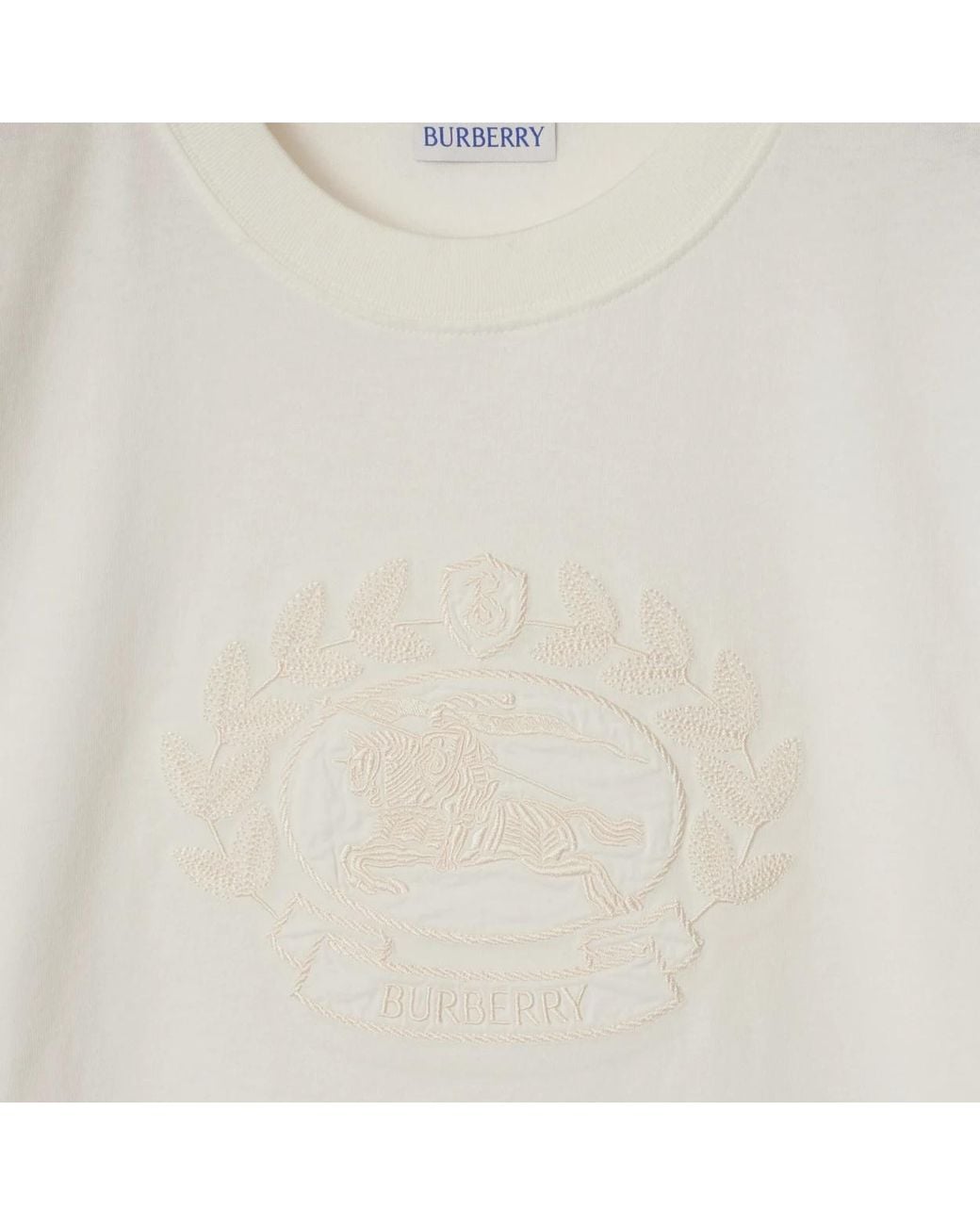 Burberry White Logo Embroidered Crewneck T-Shirt
