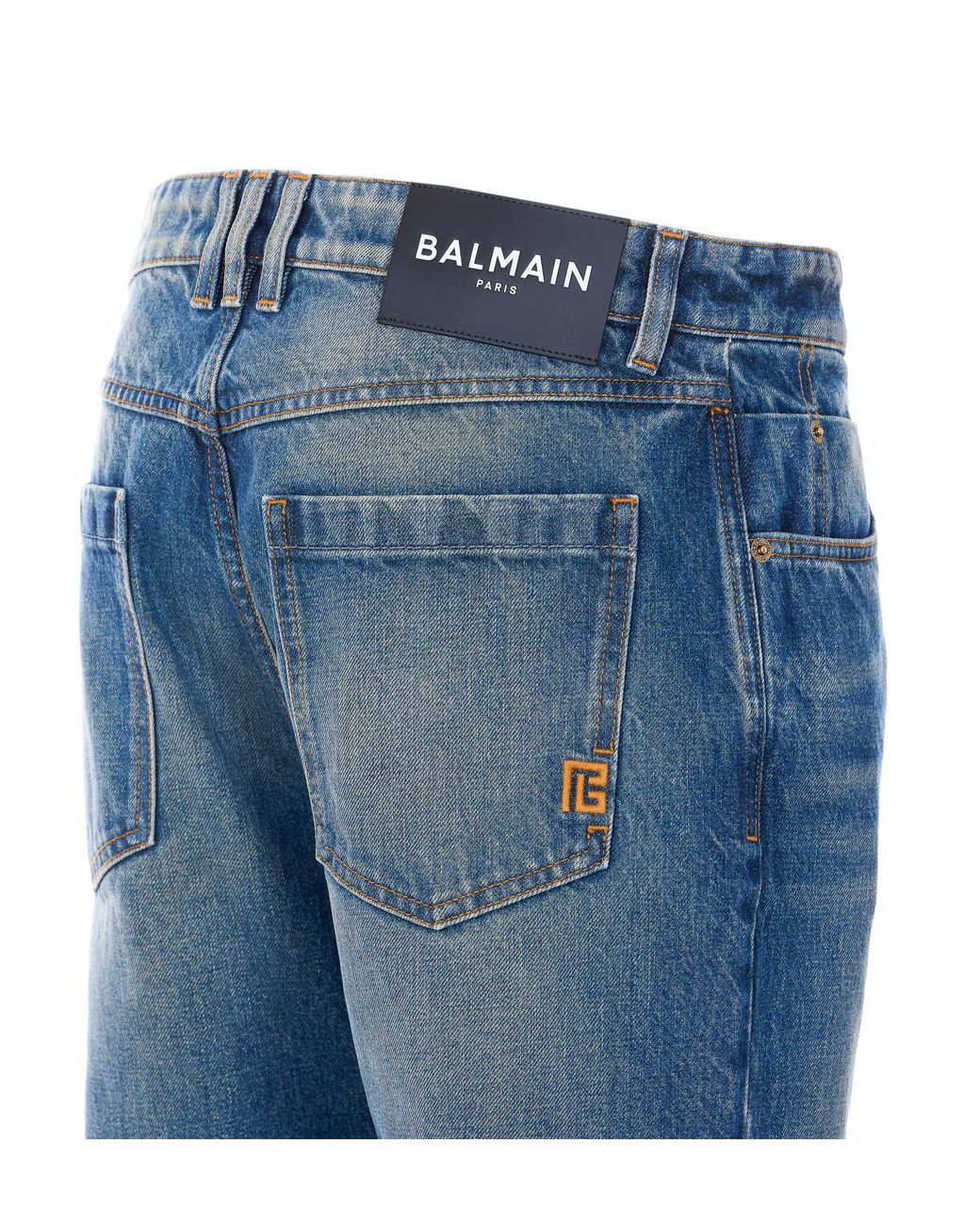 Balmain Blue Logo Patch Straight Leg Jeans for men