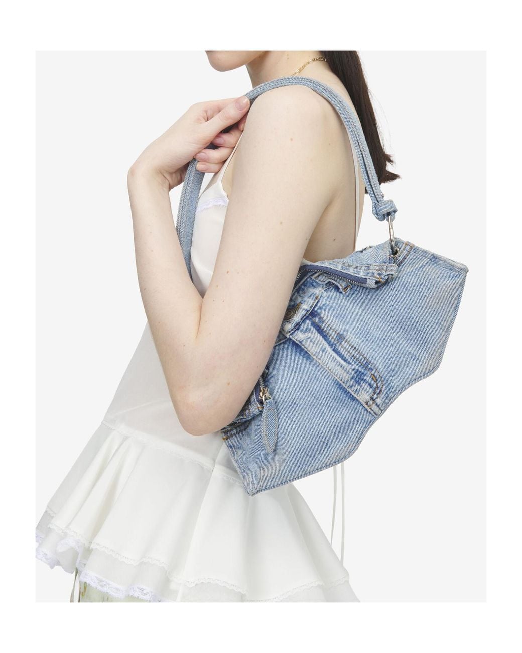 McQueen Blue Manta Denim Shoulder Bag