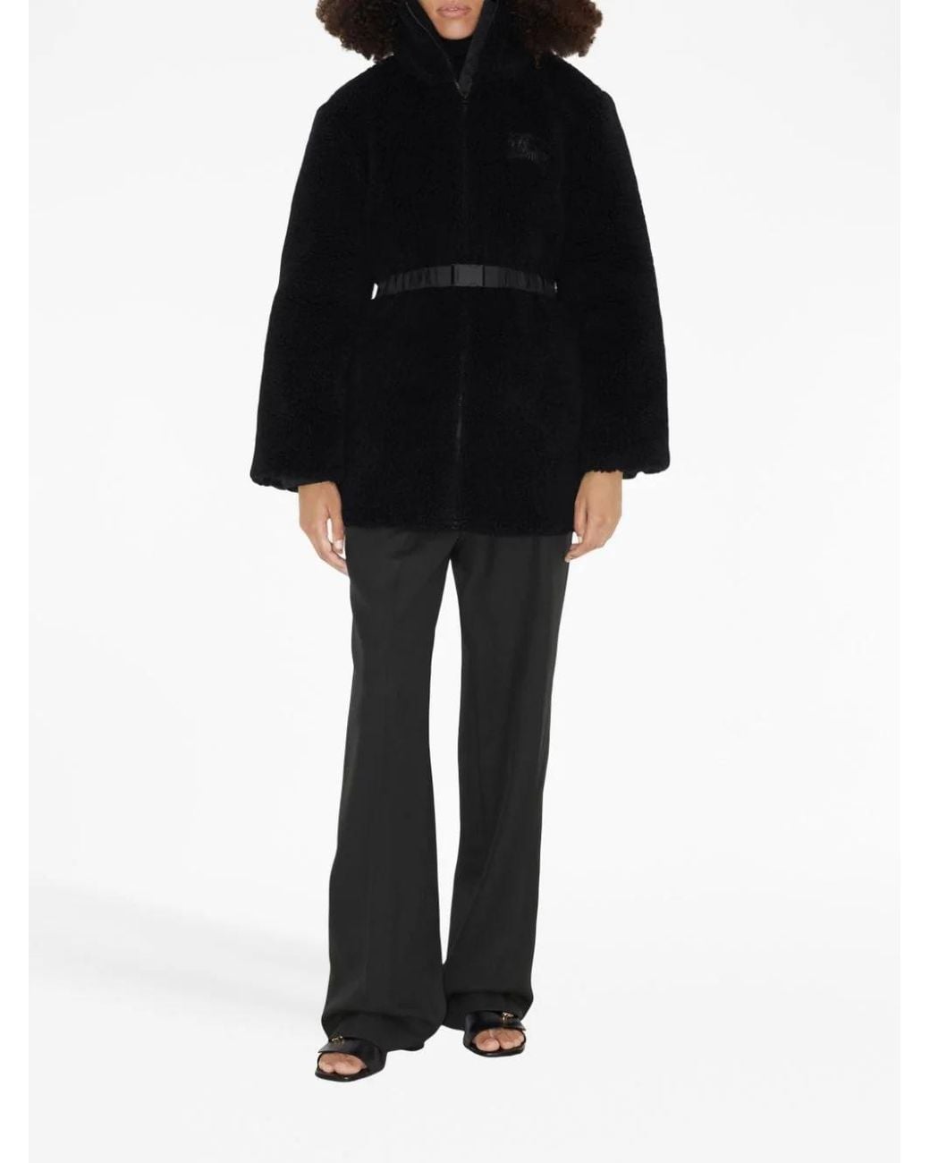Burberry Black Ekd-Embroidery Wool-Blend Coat
