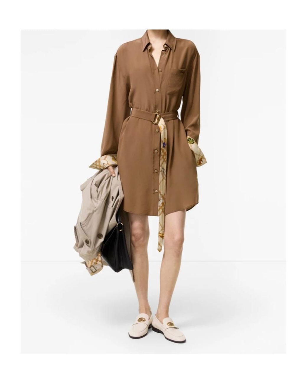 Burberry Brown Silk Crepe De Chine Mini Shirt Dress