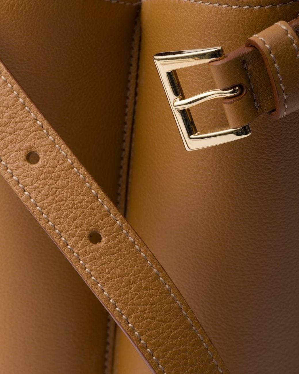 Prada Brown Buckle Medium Leather Handbag With Double Belt