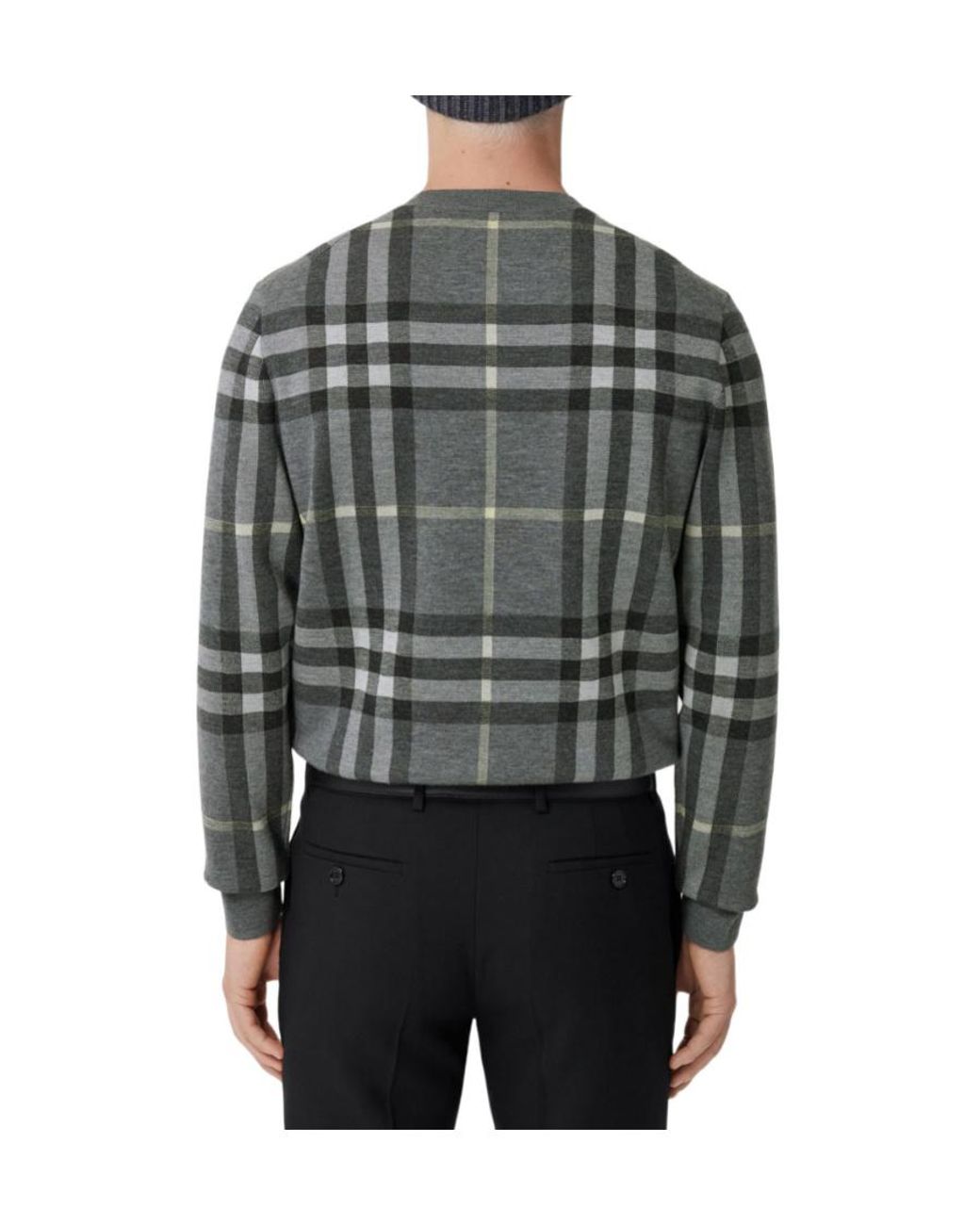 Burberry Gray Check-Pattern Wool-Silk Jumper for men