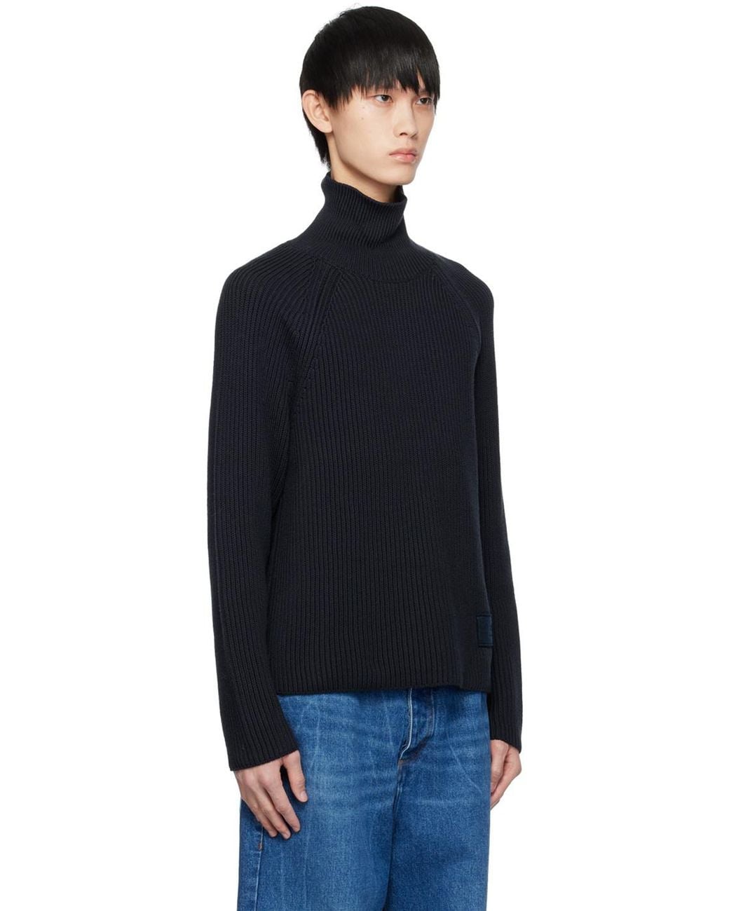 AMI Blue High Neck Ribbed Jumper for men