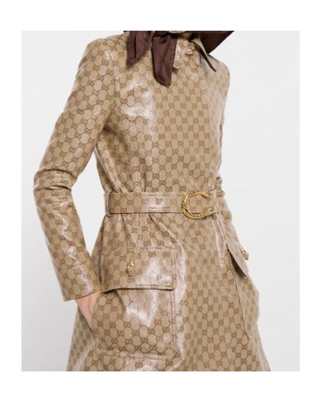 Gucci Natural Coated Gg Cotton Canvas Fabric Coat