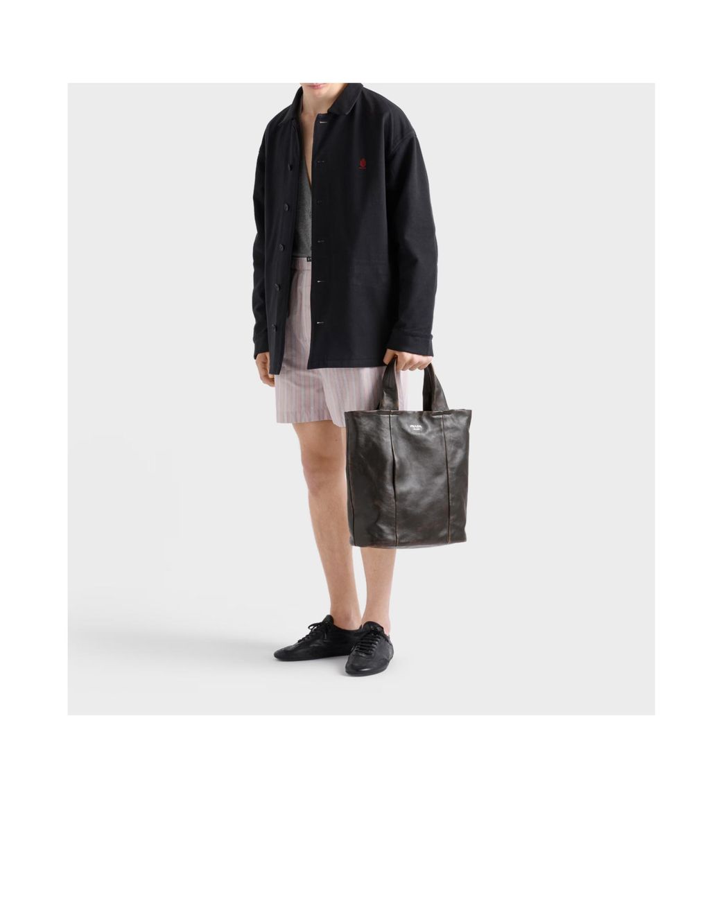 Prada Black Distressed Nappa Leather Tote Bag for men