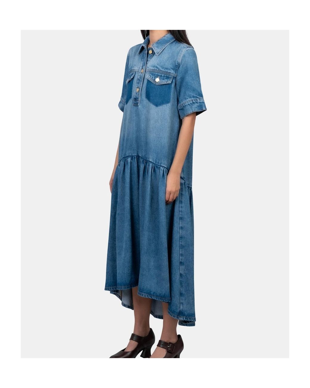 Ganni Blue Light Washed Denim Dress