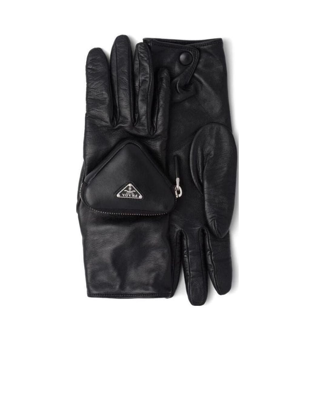 Prada Black Logo Pouch-Detailed Gloves